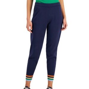 New! Charter Club Sweater Jogger Pants, Navy Blue w/Colorful Stripes Size Large